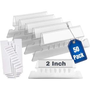 1InTheOffice File Folder Tabs and Inserts, Plastic Clear Tabs, and Inserts 2" x 5/8", Plastic Hanging File Tabs for Hanging Folders, 50/Pack