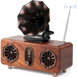 Retro Bluetooth Speaker, FM Radio with Dual-Speaker Design, Bluetooth 5.4 Wireless Speaker, 15H Playtime 1800mAh, Vintage Wireless Speaker Support AUX/TF Card/USB for Home Kitchen Outdoor Gift