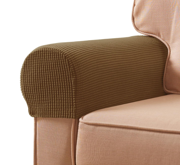 SUBRTEX Stretch Couch Arm Covers Set of 2, Checkered Sofa Arm Slipcovers, Anti-Slip Armrest Covers for Recliner and Armchairs, Pet Proof, High Stretchy, Hook & Loop Tape, Black