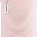 XUANGUO Cotton Rope Laundry Basket Hamper for Clothes Woven Storage Basket for Living Room Bedroom Boho Tall Rope Baskets for Blanket Toys Pillow Towels Baby Nursery Hamper Bin Large, Pink