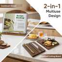 Wooden Cookbook Stand for Kitchen Counter, TAQIXI 2 in 1 Recipe Book Holder, Charcuterie Board & Kitchen Serving Tray, Rustic Cook Book Holder Stand for Kitchen (Brown)