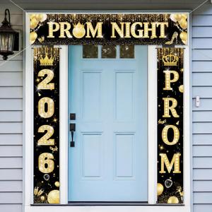 SmoothNovelty 3 Pcs Prom Night Decorations 2026 Graduation Party Supplies Gold Glitter Prom Send off Banner Porch Sign Backdrop for Photoshoot 2026 High School College Graduation Celebrations