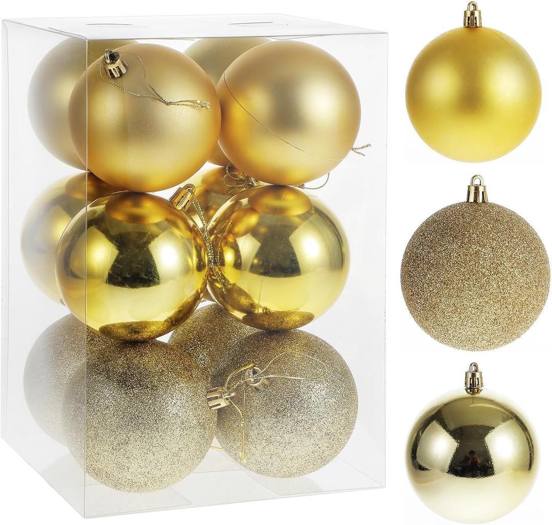 12PCS 3.15" Christmas Ball Ornaments Shatterproof Christmas Tree Decorations Xmas Tree Balls Halloween Ornaments Dcor (12, Glod, 3.15")