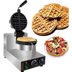 Commercial Waffle Maker, Professional Belgian Waffle Maker Round Waffle Iron Non-Stick 180 rotary Waffle Iron Machine With Temp and Time Control, for Restaurant Bakeries Kitchen Home 110V 1300W