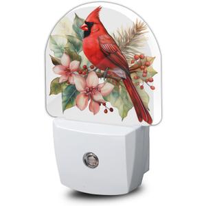 Night Light,Red Cardinal Bird Flowers Night Lights Plug Into Wall for Bedroom Bathroom Kitchen Hallway Stairs Hallway, Plug-in, Energy Efficient Decor Desk Lamp Gifts