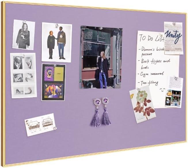 Fabric Bulletin Board 30x20 inches, Golden Aluminum Framed Wall Pin Board