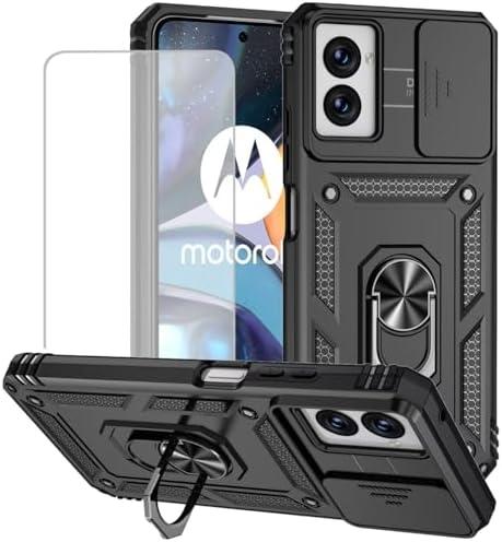 Yodueiv for Moto G Power 2024 Case,Motorola G Power 2024 Case with Tempered Glass Screen Protector and Slide Camera Cover, Magnetic Ring Car Mount Holder Cover for Motorola Moto G Power 2024 Black