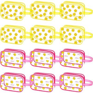 12 Pcs Softball Clear Makeup Bag with Zipper Bulk Sport Goodie Clear PVC Pouch Organizer Waterproof Travel Case for Woman Team Gifts Birthday Decorations Supplies