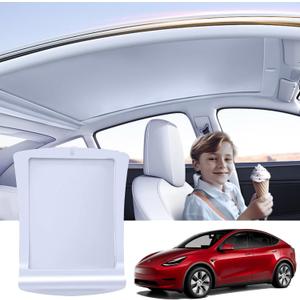 Electric Sunshade Roof for Tesla Model Y, Retractable Sunshade Roof Heat Insulation Roof for Tesla Model Y 2019~2024, 5 Layer 99.9% UV Protection, Tesla Interior Gray Hidden Wires [Single Switch]