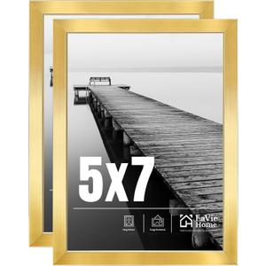 LaVie Home 5x7 Picture Frame 2 pack, Display Pictures 5 x 7 Frame, 5x7 Gold Photo Frame with HD Plexiglass, Display Frame for Vertical or Horizontal, Classic Collection