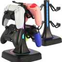 Controller Headset Stand with 10 Color Light Modes - RGB Headphone Holder for PS5, Xbox, Switch - Gaming Room Decor, Desk Organizer for Gamers