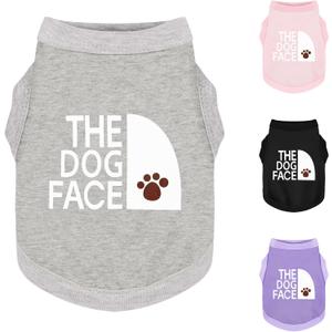 Personality Canine Attire: Soft, Lightweight Cotton Dog Clothes with 'The Dog Face' Print. Small and Medium Breeds, Perfect for Everyday Wear, Comfortable and Breathable Dog Shirt Grey S