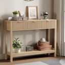 Nasonet Fluted Console Table, Wooden Sofa Table with Storage and Drawers, Farmhouse Behind Couch Table Entryway Table for Entrance, Hallway, Living Room, Oak, 43 inches x 11.8 inches x 31.5 inches