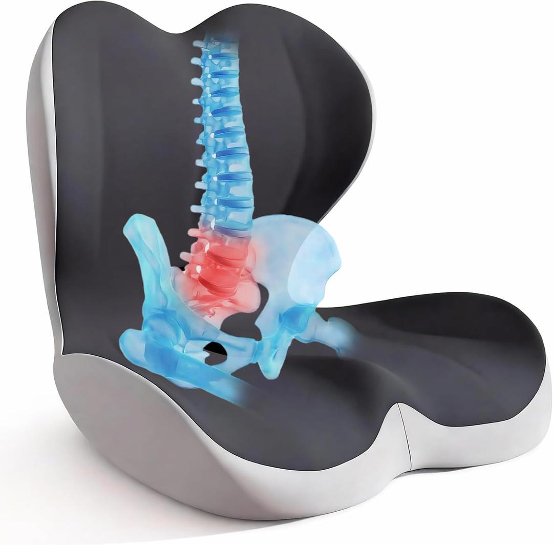 Seat Cushion for Office Chair and Car, Back & Tailbone Pain Relief, Raised Cushion for Back and Butt, Improves Sitting Posture, Ergonomic Memory Foam Lumbar Cushion, Double-Sided Anti-Slip (1PCS)