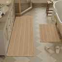 PureCozy Upgraded Waffle Bathroom Mat Set, Super Absorbent Non Slip Bathroom Rug Washable, Ultra Soft Quick Dry Runner Rug for Kitchen Hallway, Brown, 18"x30"+24"x72"(2'x6')