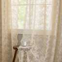 YJ YANJUN Vintage Lace Curtains 63 Inch Length Antique Chic Floral Beige Sheer Curtain Panels with Scalloped Edges for Bedroom Dining Room Rod Pocket French Country Crochet Drapes W52 X L63 2 Panels
