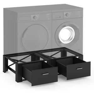 FAMIROSA 2 Pack Laundry Pedestals with Drawer, 29'' x 29'' x14.3'', Heavy-Duty Steel Washer Dryer Pedestals, Capable of Supporting 700 lbs, Black