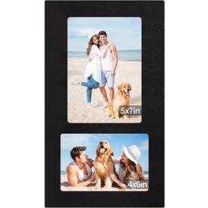 4x6 and 5x7 Collage Picture Frame - 2 Opening Picture Frames Rustic Black Wood Frame with Real Glass,Display 4 by 6 and 5 by 7 Photo Frames Wall Decor or Tabletop 1 Pack