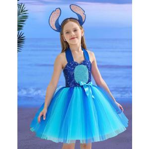 Halloween Tutu Costume Blue Dress with Headband, Size 7-8Y