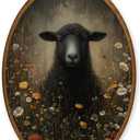 MZKZCHFE Vintage Black Sheep Oval Wall Art Decor, Moody Dark Academia Deer Oval Canvas Prints Framed, Cottagecore Botanical Animal Wall Decor for Home Bedroom Living Room Decorations, 8.6x11.4 Inches