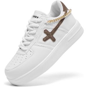 FANVOSSEM Chunky Platform Sneakers for WomenWomen's Comfy Sparkly Dad Shoes Lace-Up Casual Walking & Sport Work Sneaker (8, Khaki White)