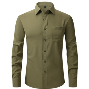 Men's Stretch Wrinkle Free Dress Shirts Formal Wedding Prom Long Sleeve Slim Fit Button Down Shirt, M