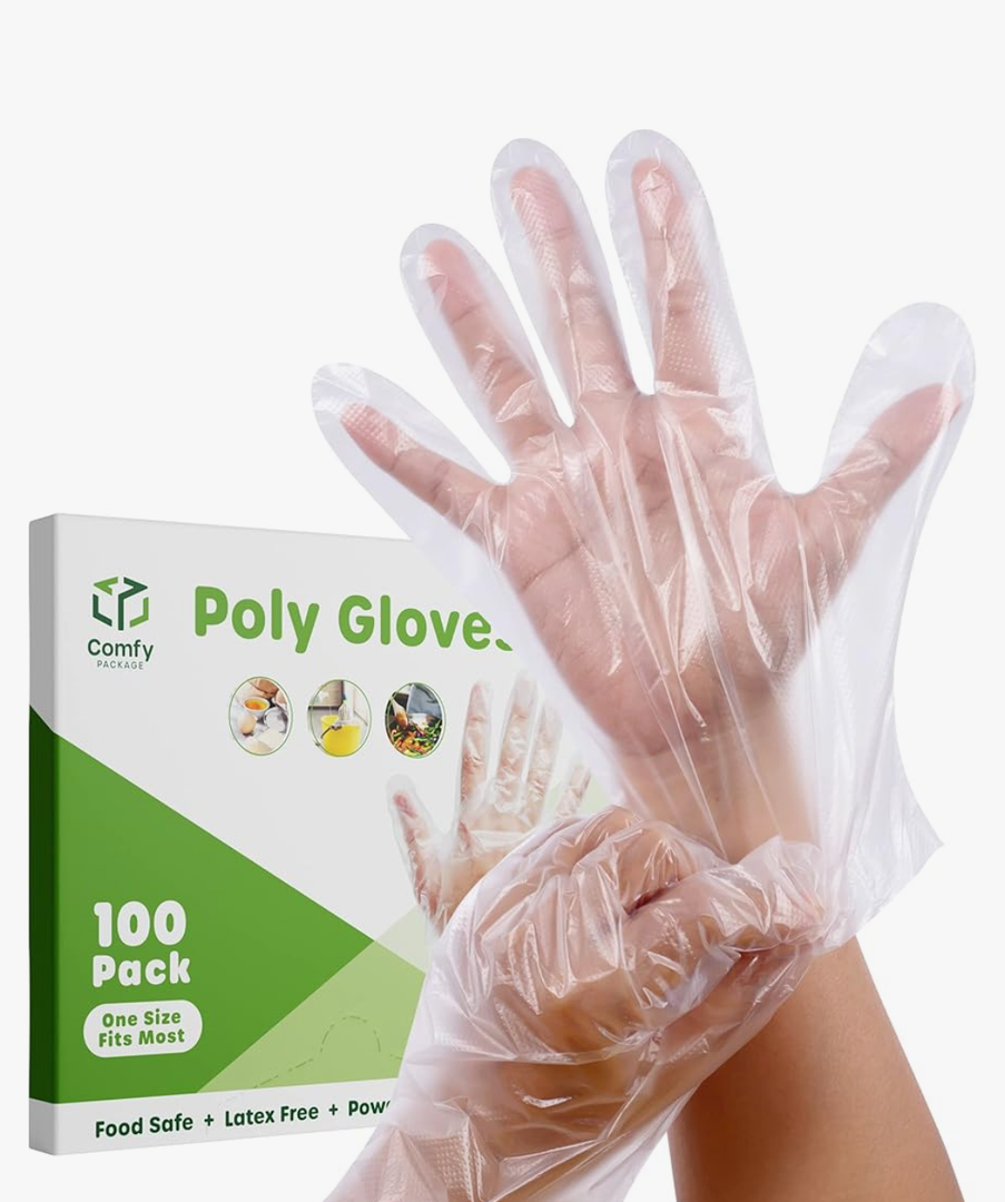Comfy Package [100 Count Disposable Poly Plastic Gloves for Cooking, Food Prep and Food Service | Latex & Powder Free - One Size Fits Most