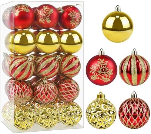 2 Pack Christmas Ornaments Balls - 30 Pcs 2.4 Inch Shatterproof Plastic Christmas Balls Sets, Red & Gold Small Christmas Tree Balls Hanging Ornaments for Holiday Wreath Party Christmas Tree Decor