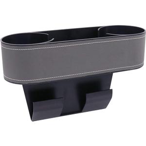 Car Seat Organizer Cup Drink Holders,Multifunctional Gap Filler Storage Box,Insert Organization Helps Reduce Distracted Driving&Holds Phone Mount Mug Bottle Cellphones Coasters Wallet Cards (Gray)