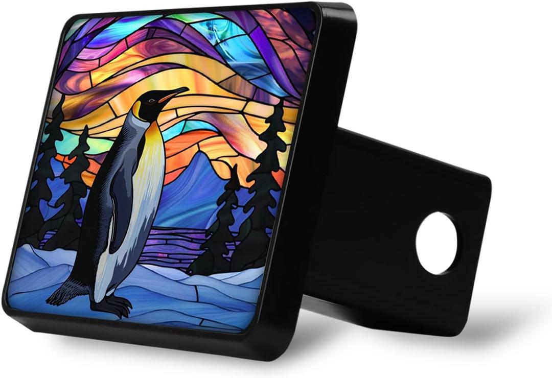 Premium ABS Black Hitch Cover - Fits 2" Trailer Hitch Receivers, Protects from Dirt and Corrosion, Easy Installation (Stained Glass Penguin)