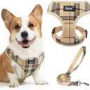 PUPTECK Soft Mesh Dog Harness and Leash Set Pet Puppy Cat Comfort Padded Vest No Pull Harnesses, Beige, XL (NECK: 20", CHEST: 21"-27"))
