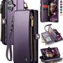 Defencase Compatible with iPhone 17 Case Wallet with RFID Blocking Card Holder for Women and Men, Fashion PU Leather Magnetic Snap Flip Zipper Strap Wallet Phone Case for iPhone 17 6.3", Purple