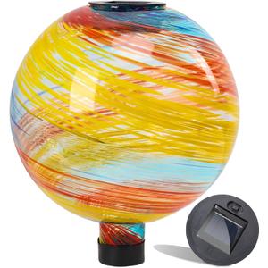 VCUTEKA Solar Gazing Ball, 10" Glass Gazing Balls Sphere with Solar Light for Garden Decor Lawn Outdoor Yard Decorative (Red Yellow)