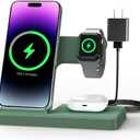 Wireless Charger Stand Charging Station: 3 in 1 Charger Multiple Devices for Apple iPhone 17 16e 16 15 14 Pro Max 13 12 11 for Watch 11 10 9 8 7 6 5 4 3 2 SE and Ultra & Airpods Series, Dark Green
