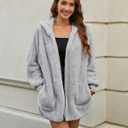 LookbookStore Womens Cardigan 2025 Winter Oversized Open Front Fleece Hooded Draped Pockets Jacket Coats (XX-Large, A Light Grey)