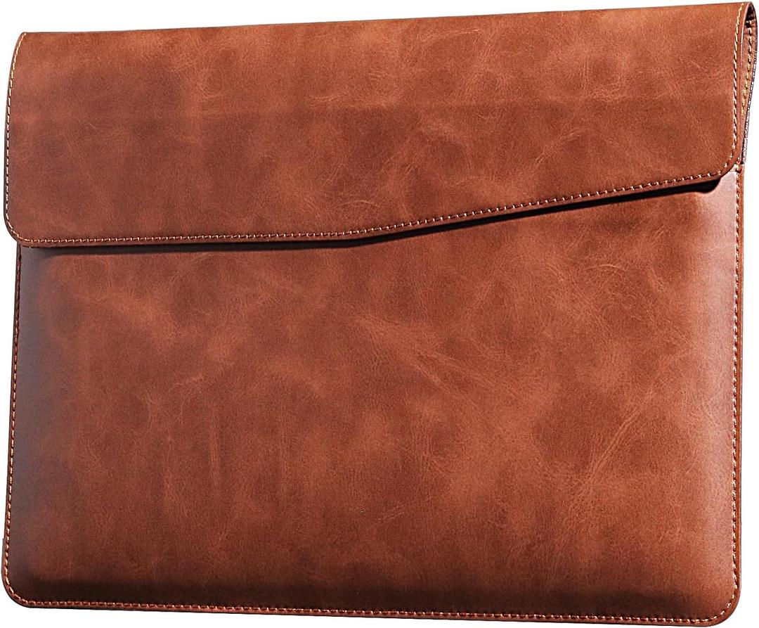 14 Inch Leather Laptop Sleeve for MacBook Pro 14 Inch M5 M4 M3 M2 M1 Pro/Max Case,Premium Protective Case Cover with Magnetic Closure-Vintage Brown