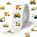 500PCS Construction Stickers Roll 10 Styles Envelope Seals Sticker Cartoon Truck Stickers for Kids Excavator Stickers Construction Themed Party Favors(500 Per Roll)