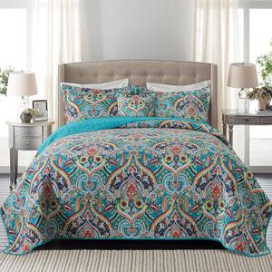 BEDIFANY Cotton Oversized King Size Quilt - Lightweight King Size Quilt Bedding Set for a Comfortable Sleep - Reversible Coverlet (108 * 118 in) with Boho Pattern, 3 Pieces
