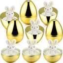 6 Pcs 10 Inch Large Golden Metallic Easter Eggs Jumbo Filled with 10 Inch Plush Bunny Toys Set for Filling Treats, Fillable Surprise Eggs Bulk, Basket Stuffers Fillers Classroom Prize