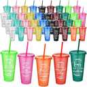 Havawish 48 Pcs Inspirational Christian Gift Bible Verse Tumbler Bulk 24 oz Drinking Tumblers with Lid Straw Religious Plastic Cup for Christmas Appreciation Day Women Men Sunday School (Colour)
