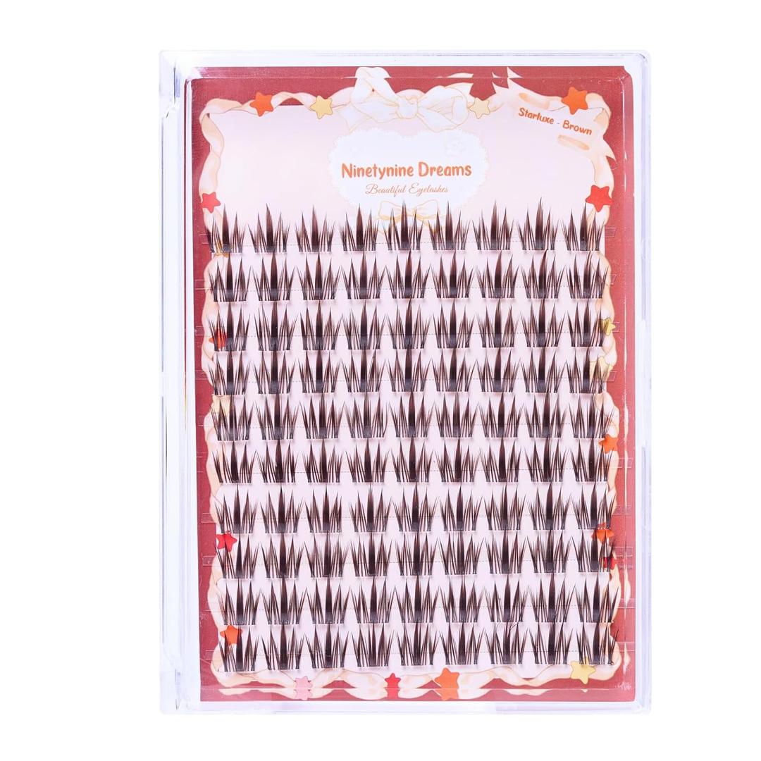Ninetynine Dreams 90PCs Starluxe Brown Lashes Manhua Anime DIY Wispy Lash Clusters 9-13mm C Curl Beginner Friendly Lightweight & Reusable Individual Waterproof Spiky Eyelashes Thin Comfortable Band