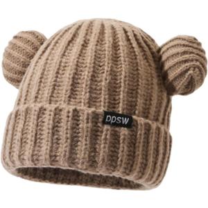 Adult Knit Beanie Hat, Winter Bear Ears Hat Warm Knitted Fleece Lined Woollen Ski Pompom Hat