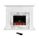 Cambridge Sofia 53-in. Freestanding Fireplace Mantel in White with White Marble Inlay and Log Display, Electric Heater Insert with Color Changing Flames for Living Room, Bedroom