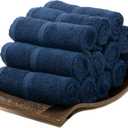 Luxury Turkish Washcloths, 12 Pack, 13 x 13 in, 700 GSM, Navy Blue | 12 washcloth face towels, 13 x 13 in, 700 GSM bamboo-viscose and Turkish cotton blend, plush, absorbent and woven in Turkey