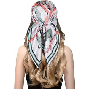 EXTREE Silk Feeling Scarf Medium Square Satin Head Scarf Sleeping Hair Wrapping for Women 27.5 × 27.5 inches