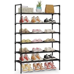 Kitsure Shoe Rack - 6-Tier Shoe Organizer, Shoe Rack for Closet, Entryway, Bedroom, Easy- Assembly Storage Shelf with Side Handles, 27.6" x 11.8" x 48.4", Black