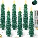 6 Pcs Flameless Christmas Tree Candles with Remote, Taper Christmas Candles Real Wax, Green 9.8'' LED Candlesticks with 3D Wick Flickering Flame for Christmas Dinner Home Decorations