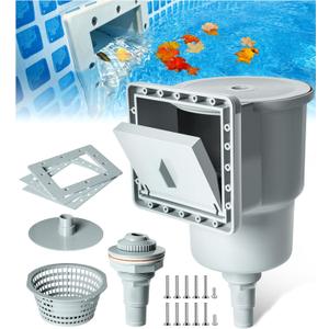KIrSwp Above Ground Pool Skimmer | Wall Mount Surface Skimmer-Adjustable Height Bracket | Floating Pool Skimmer Removable Skimmer Basket, Auto Skimming Pool Surface Debris (Light Gray)