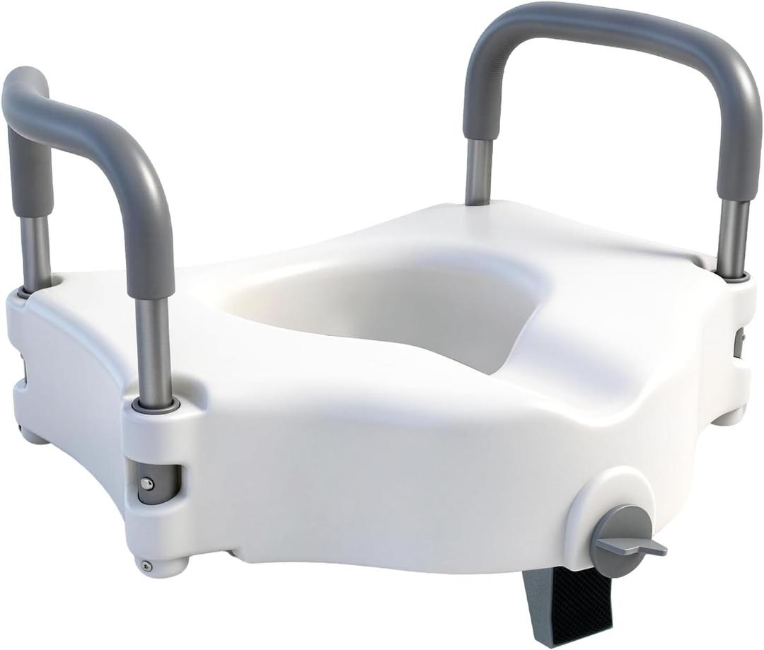 5" Raised Toilet Seat with Removable Padded Handles, Toilet Seat Riser Fit for Seniors, Elevated Toilet Seat & Durable Construction & Secure Locking