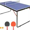 4.5ft Foldable Table Tennis Set, Portable Ping Pong Table with Net & 2 Paddles & Balls, Multi-Use Family Game Table Compact Design for All Ages, Blue